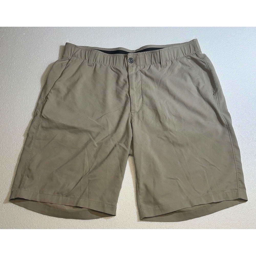 Under Armour‎ Mens HeatGear Golf Shorts Khaki Tan Size 36 Elastic Waist 1309547